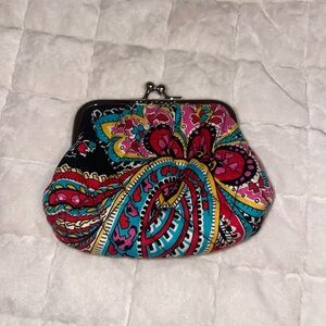 Vera Bradley coin purse/ black with/ colorful floral pattern